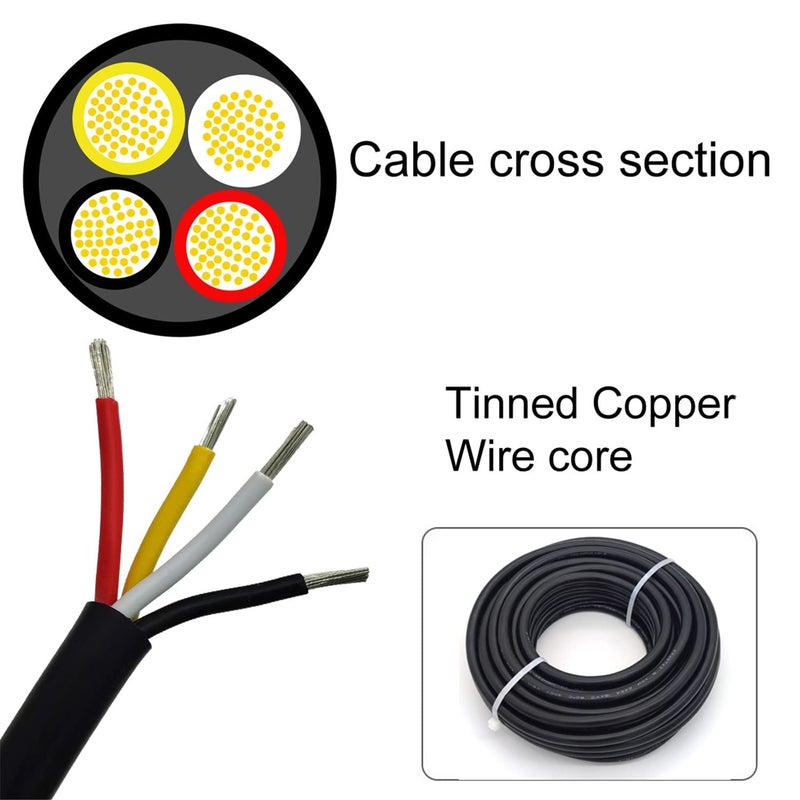 CBAZY 22AWG UL2464 Power Cable Stranded Electrical Wire LED Red & Black & Yellow& White 4 Conductors tinned Copper (22AWG -4C- 100ft) - Image 3